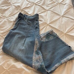 Wide-Leg Denim Jeans with Paisley Panels